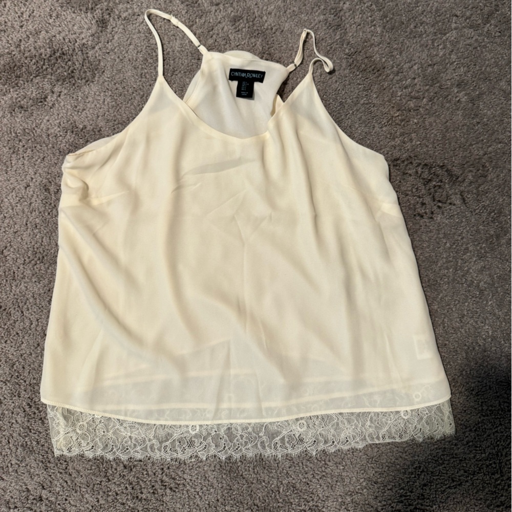 Cynthia Rowley camisole with a lace trim Elegant Cream Lace Trim Camisole